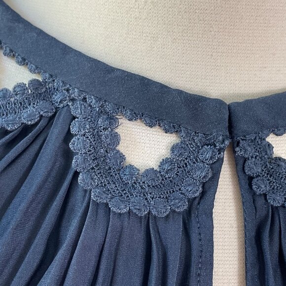 Ramy Brook Womens Small Navy Blouson Midi Dress Crochet Wrenn Flutter Sleeve - Picture 4 of 11